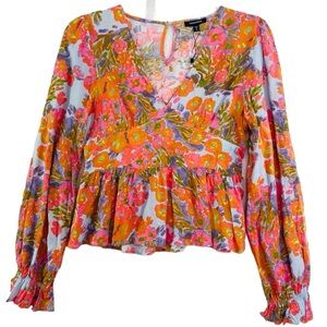 MITTOSHOP NWT Floral Print Long Sleeve Peplum Top. Size Medium